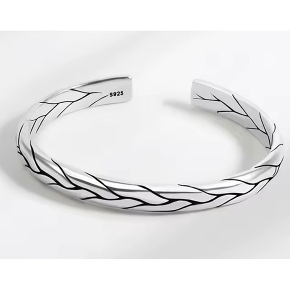 Boutique Jewelry - 925 Sterling‎ Silver Braided Cuff Bangle Bracelet Adjustable Open End